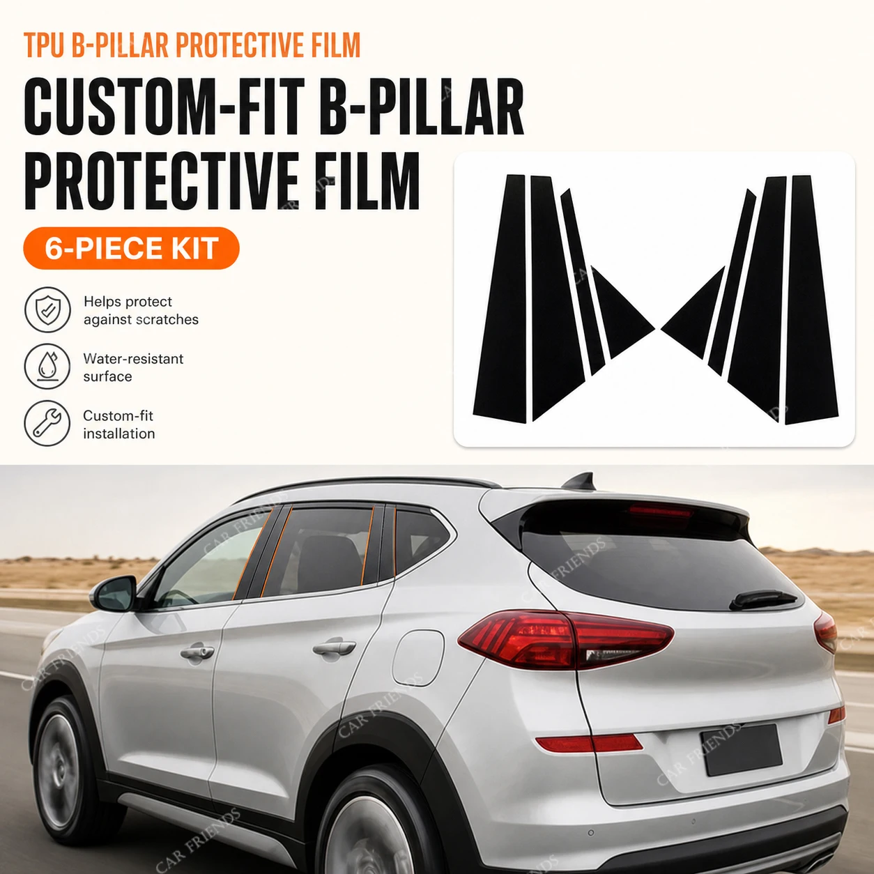2x Custom Fit For Hyundai Tucson 2016-2021 TPU B-Pillar Protective Film Door Window Pillar Trim Protector
