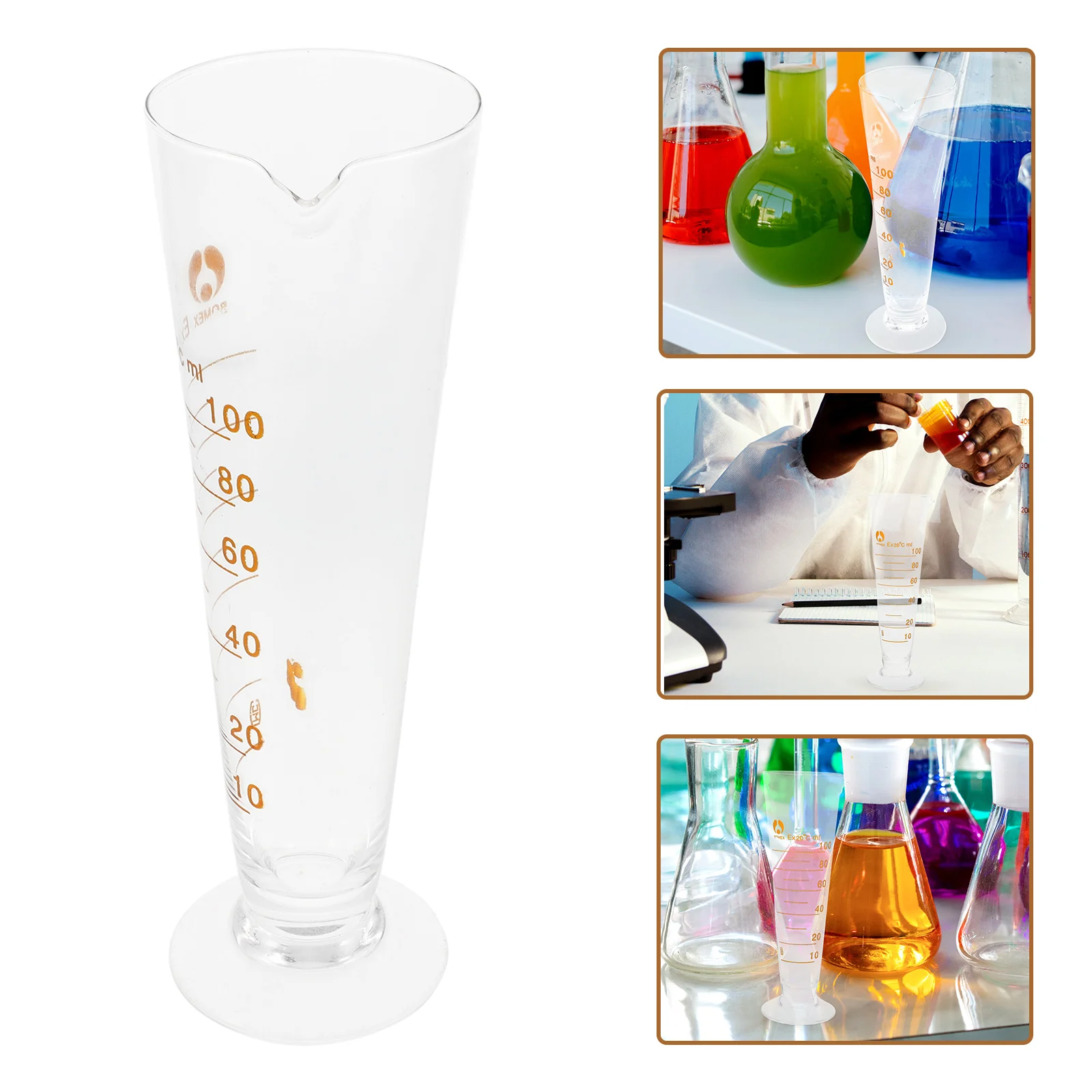 Glass Measuring Cup Chemistry Beakers Lab with Scale Laboratory Triangular Equipment