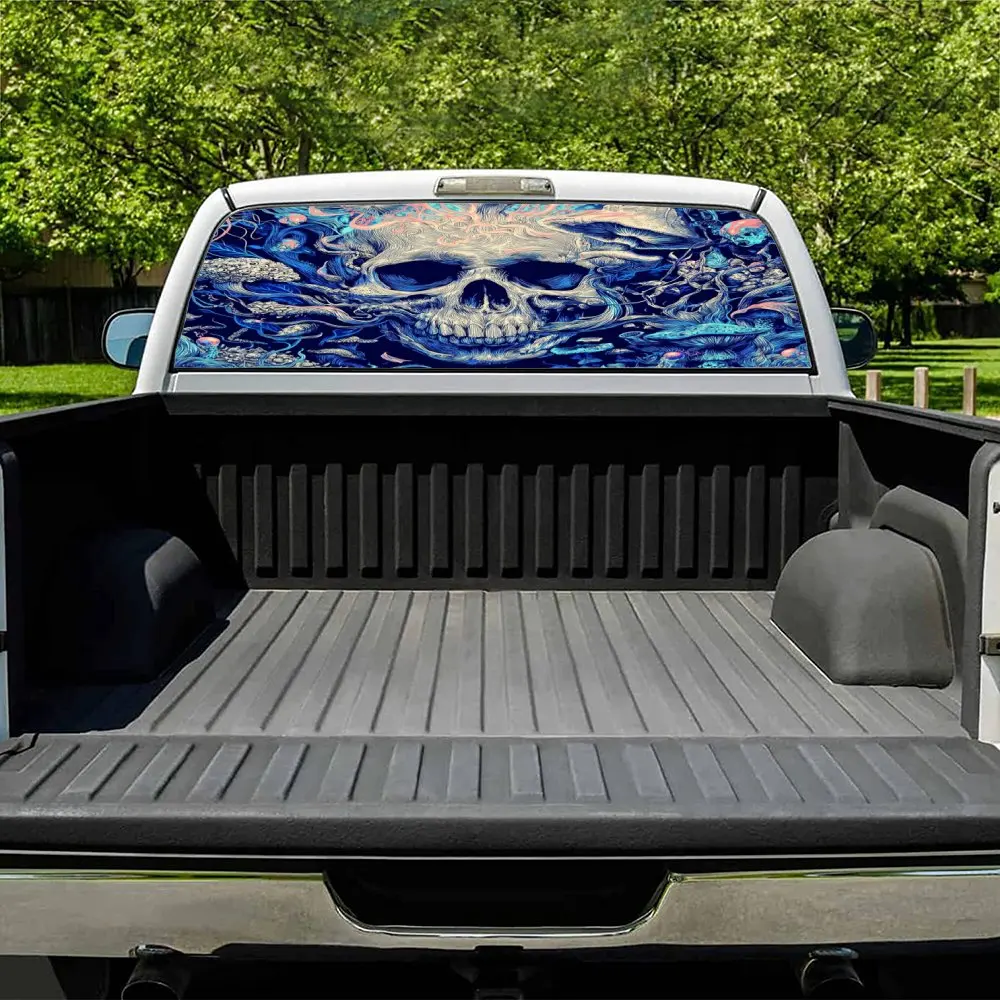 الخيال الجمجمة والفطر مادة PVC ذاتية اللصق للماء نافذة السيارة الخلفية ملصق، سهلة اللصق دون السقوط، وات #3