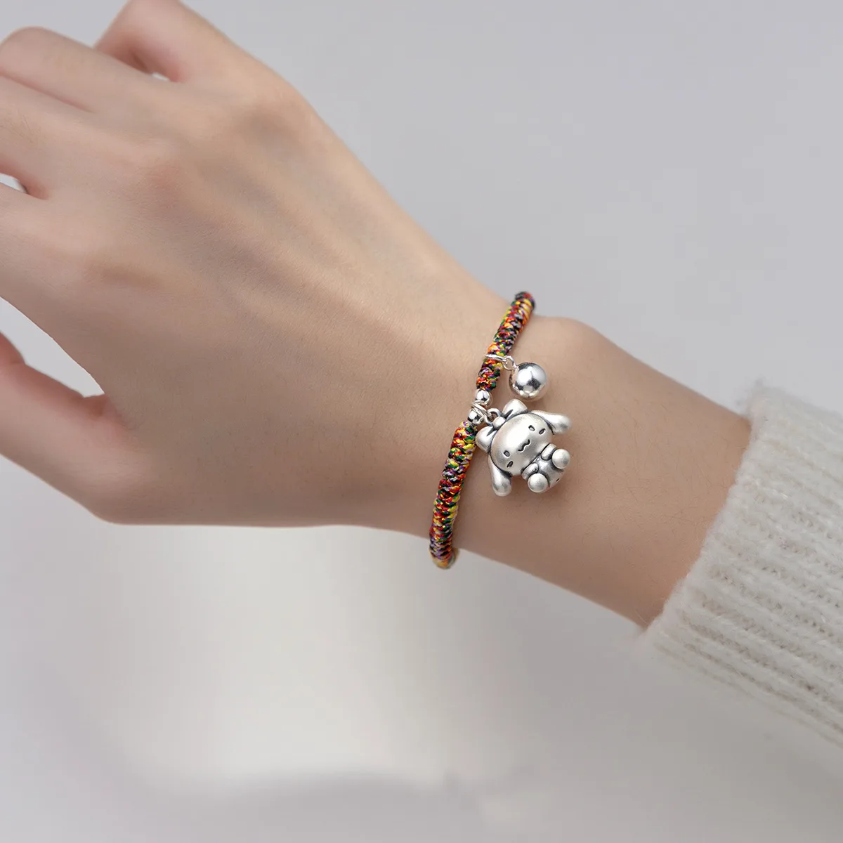 1pc/Lot 999 Silver Antique Craftwork 3D Dog Colorful Bracelets 23cm Flexiable Handwoven Jewelry Wristbands Women Arm Bangles