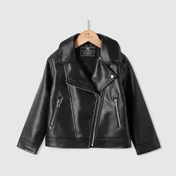 Baby Boys' Leather Jacket Spring and Autumn Children's PU Jacket Casual Motorcycle Jacket Girl Coat