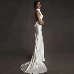 Mermaid floor-length Wedding dress White elegant satin sleeveless high neck sexy halter sweetheart Bohemian bridal custom dress