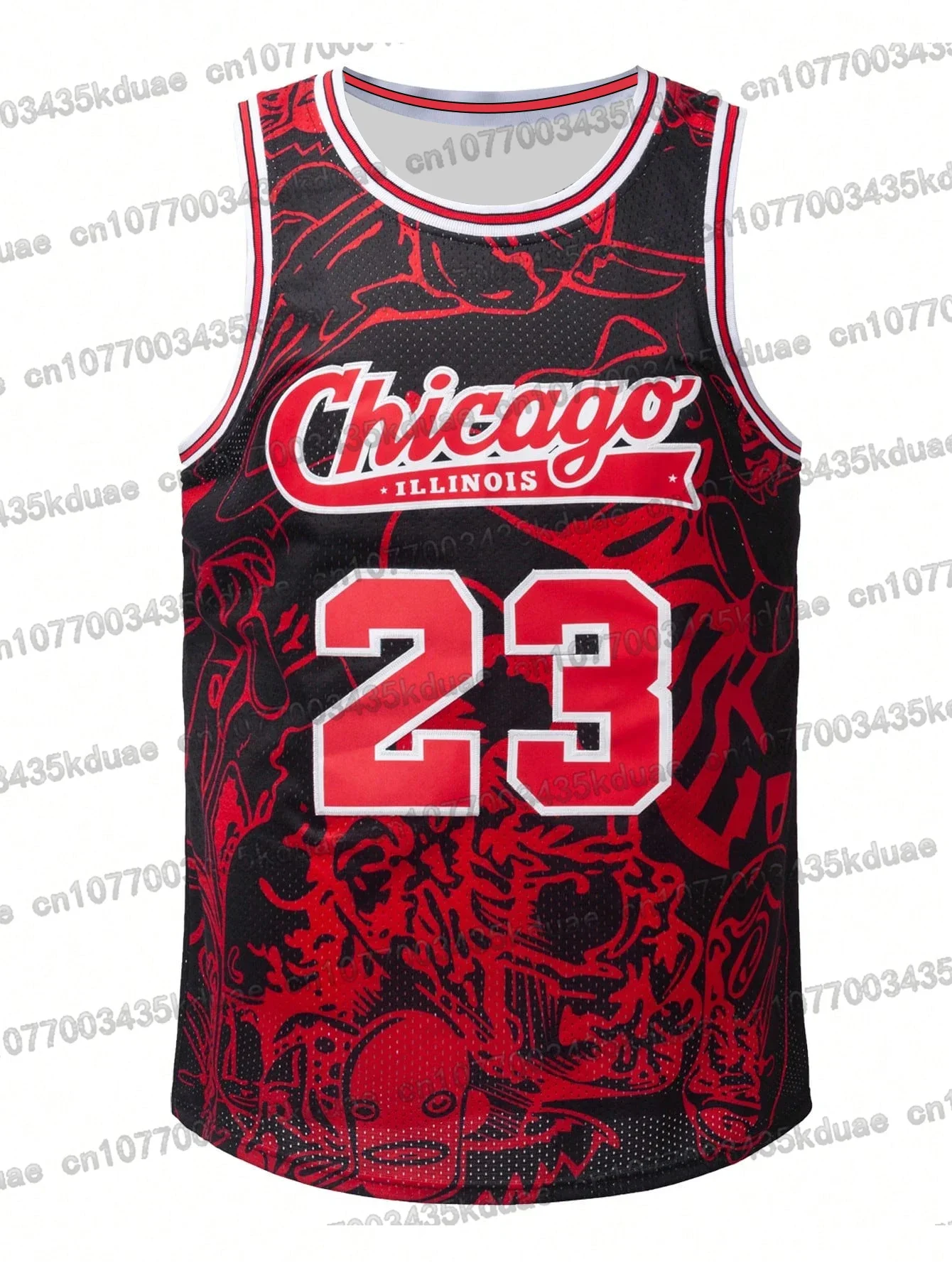 

Boyfriend Style Men's No.23 Black & Red Basketball Jersey Loose Breathable Sleeveless Crew Neck Vest For Basketball Men Clothing