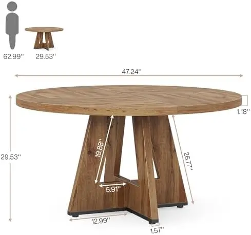 Farmhouse Dining Table, 47 Inch Round Dinner Table for 4, Rustic Round Dining Room Table for Home Dining Room Living