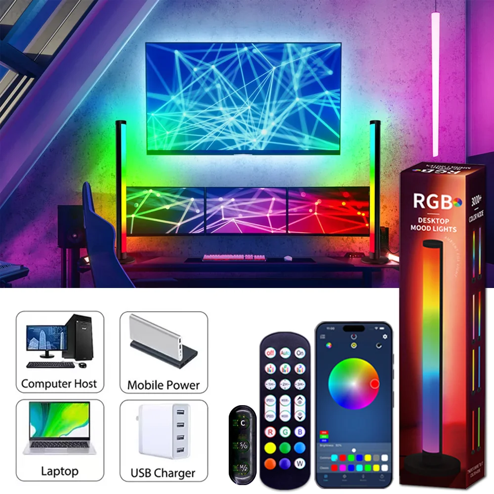 

RGB Настольная лампа-светильник с датчиком звука, диммируемая, для игр, музыки, ритмичная, атмосферная, ночник, напольная/настольная лампа-орнамент, Bluetooth-синхронизация, Flash5v