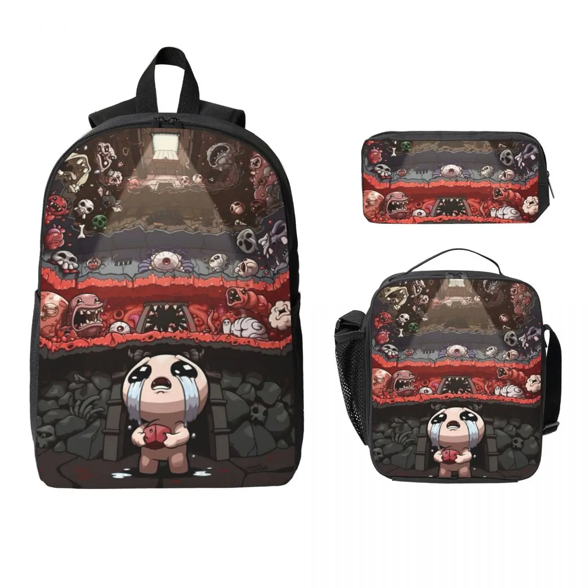3Pcs The Binding Of Isaac School bags Set for Boy Girl Pencil Boxes Backpack Sets with Lunch Box For School Students Daypack