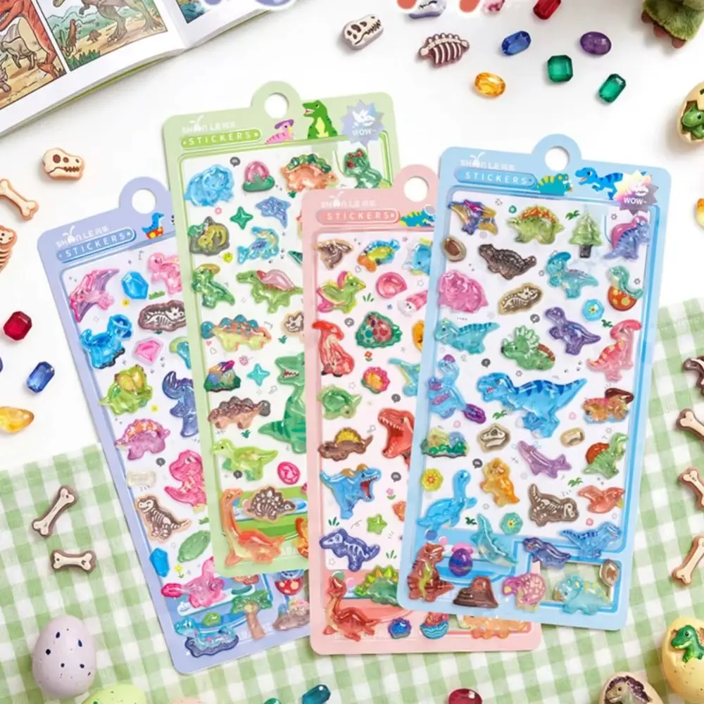 

3D-наклейки «Мир динозавров» с кристаллами, красочные 3D-стикеры для скрапбукинга, канцелярские наклейки, стикеры Тамагочи