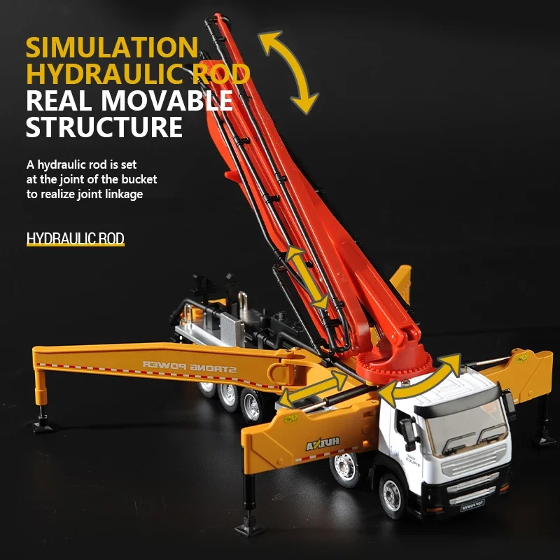 Huina 1709 1/50 camion pompe à béton jouets alliage modèle de voiture Simulation véhicule d'ingénierie hydraulique enfants jouets garçon cadeaux de noël