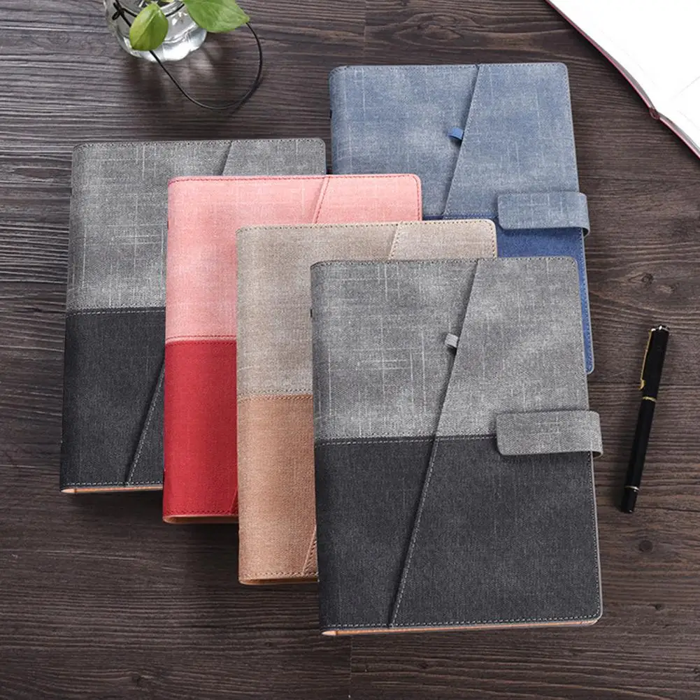 Notebook with Pen Holder Magnetic Button Faux Leather Cover Erasable Metal Binder Notepad for Student Drawing School Supplies