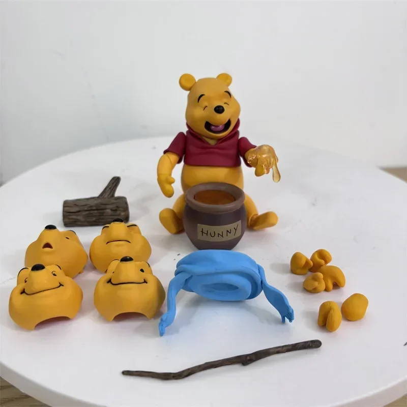 Disney Cute Winnie the Pooh Action Figure Toys Joints Movable Winnie Head Changeable Collection Desktop model ornament gifts