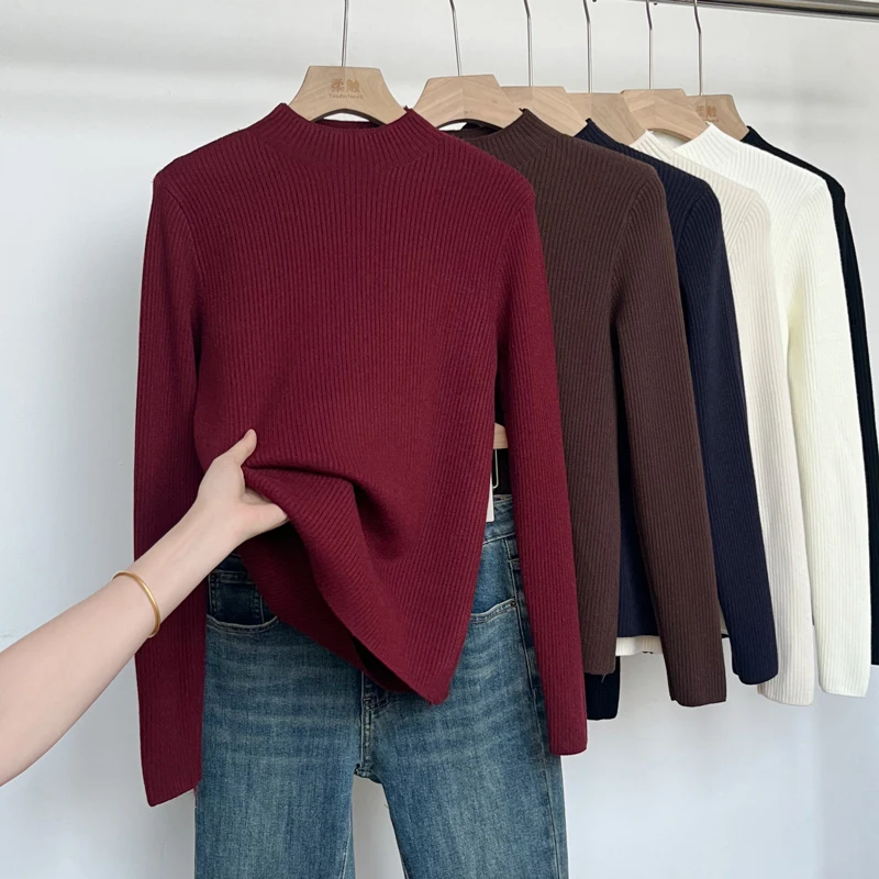 

Women's Half-High Neck Sweater Thick Knitted Base Layer for Autumn Winter Slim-Fit Pullover Top for Layering