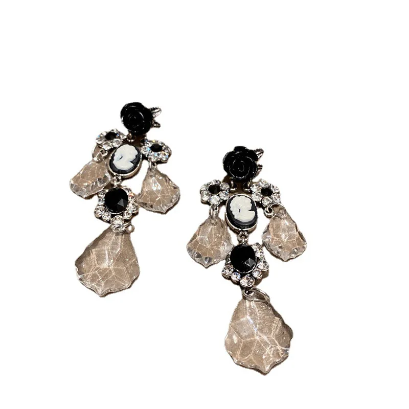 Zircon Gothic Earrings Women  Flower Dangle Earrings Vintage Jewelry