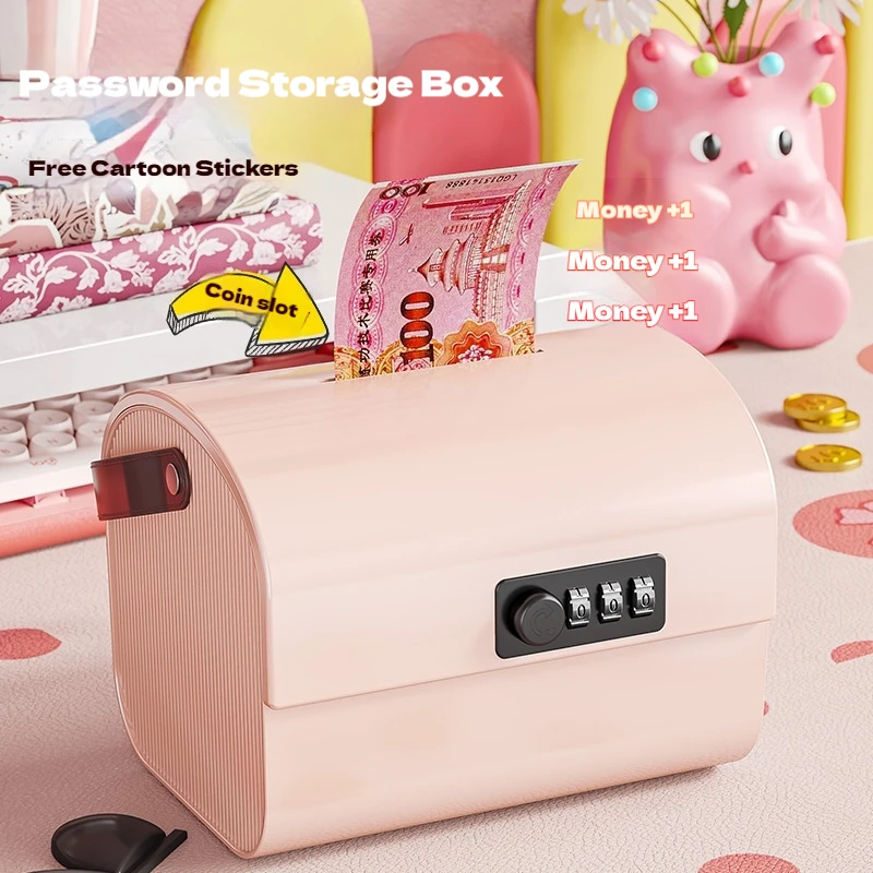 Plastic Cartoon Storage Box With Lock Large Capacity Money Box Desktop Organizer Multi-Function Password Box Home & Garden