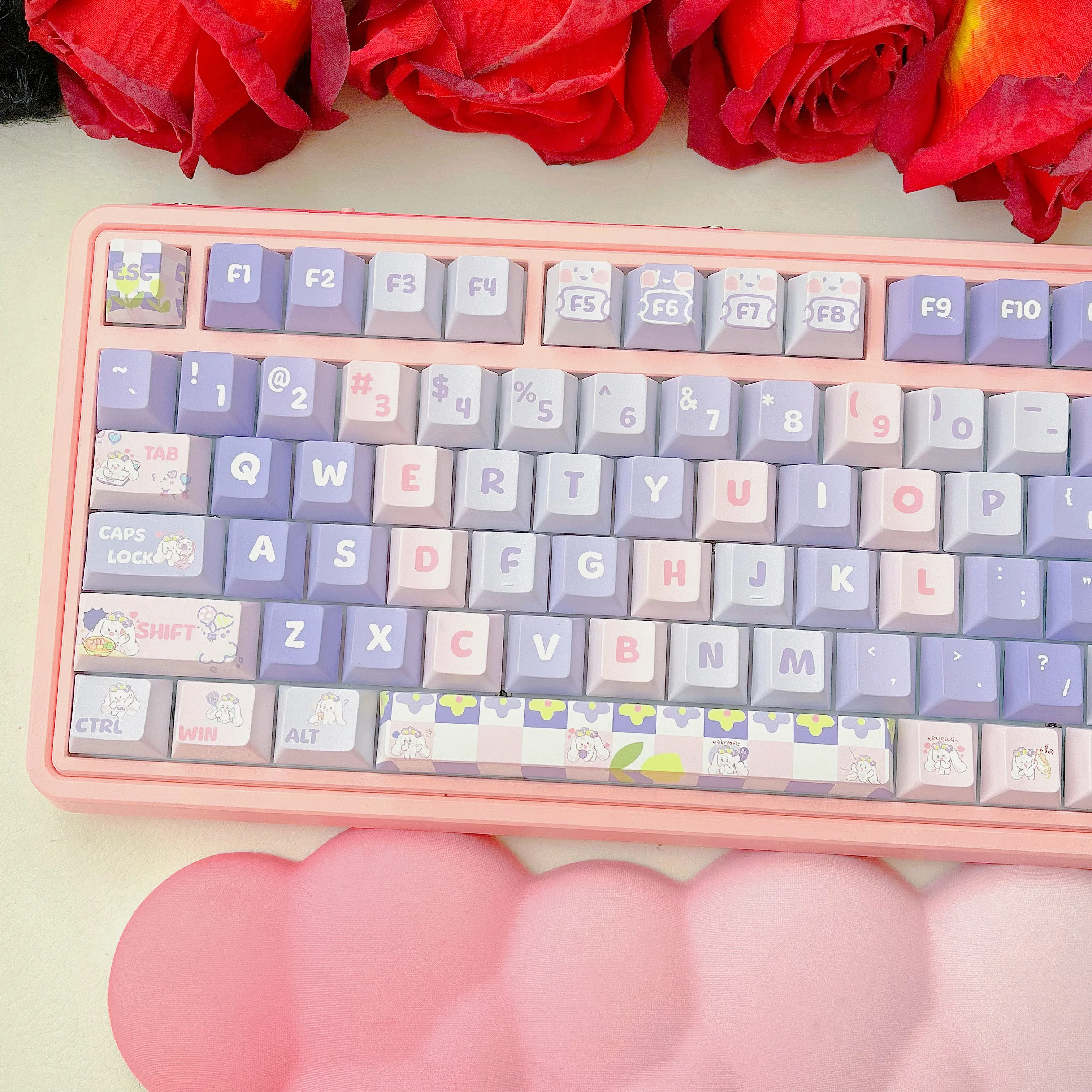 

Cute Big Eared Rabbit Keycap PBT Five-sided Sublimation Dreamy Purple 68/75/98/108 Mechanical Keyboard Keycaps Cherry Profile