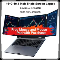 16+2*10.5 Inch Triple Screen Laptop Intel Core I5 12450H 32GB RAM 2TB Notebook Fingerprint/Face Recognition Unlocking Office PC