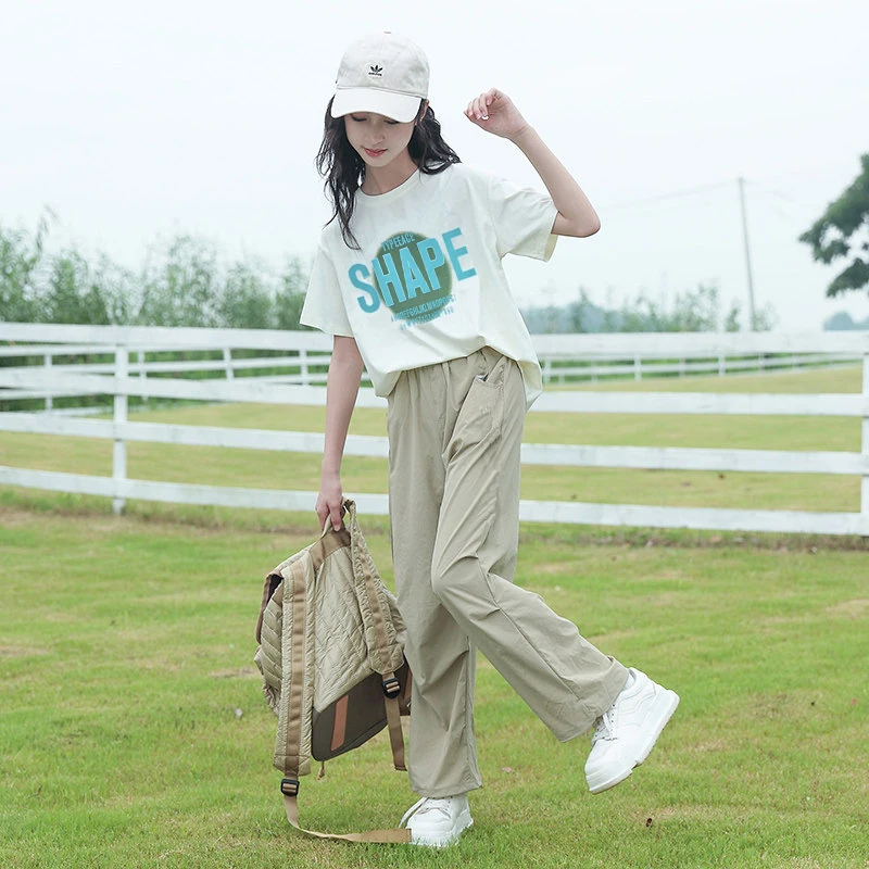 

Girls' loose two-piece set2026Outdoor sports pleated girls' summer loose casual thin short-sleeve set