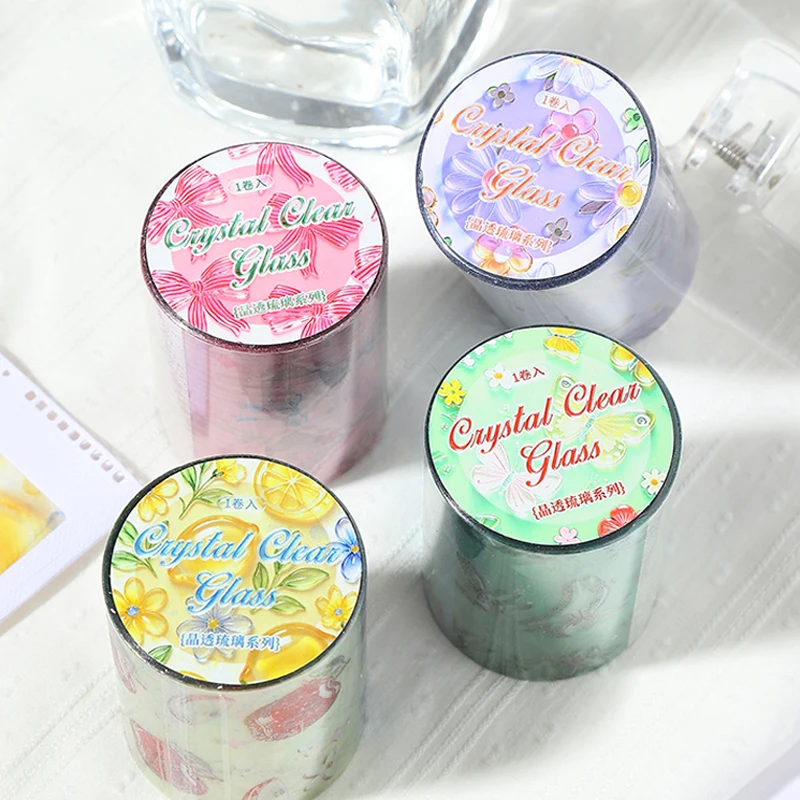 Transparent Glass Pattern Washi Tape, Decorative Background Tape for Journal Collage, Ideal for Holiday and Birthday Gifts