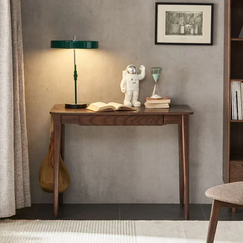 

Стол из цельного дерева, скандинавский простой современный домашний кабинет, маленькая квартира, цвет черного ореха, компьютерный письменный стол