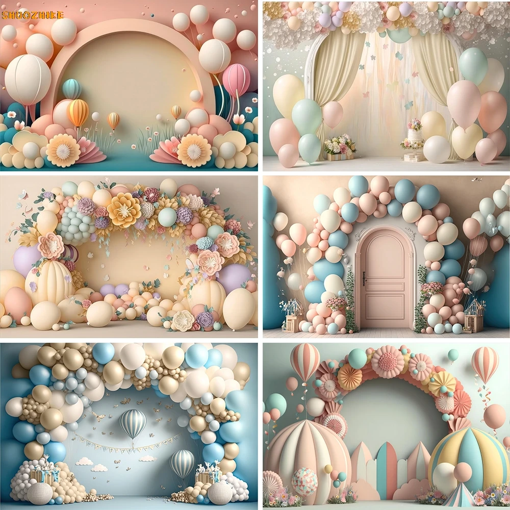 

Baby Birthday Photography Backdrop Colorful Balloon Arch Candy Castle Butterfly Kids Portrait Cake Smash Background Prop