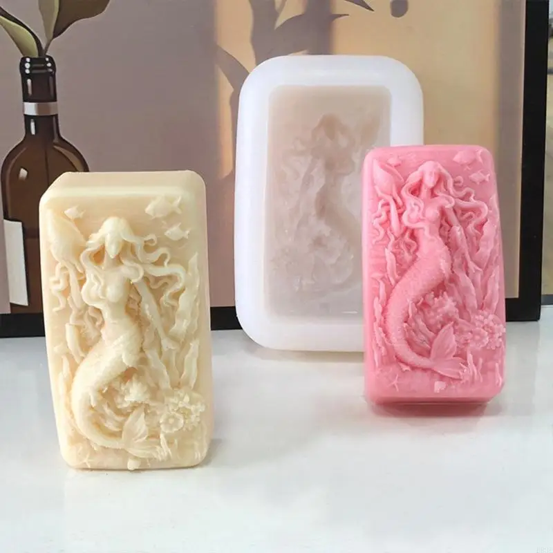 Single Cavity Mermaids Soap Mold, Relief Soap Form for Handmade Soap Making with Rectangular Detailed Pattern, 120 X 76 X 38 Mm