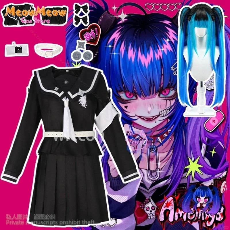 amemiya-darumi-japonais-jirai-kei-filles-cosplay-jeu-d'anime-les-cent-uniforme-scolaire-gothique-mini-robe-noire-jsk-lolita-halloween