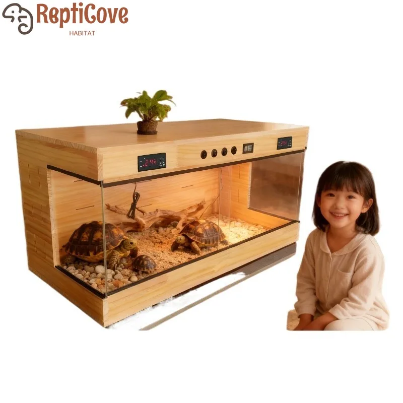 

Террариум из массива дерева с полным обзором, с системой поддержания постоянной температуры и обогревом, идеально подходит для гекконов, наземных черепах, бородатых ящериц.
