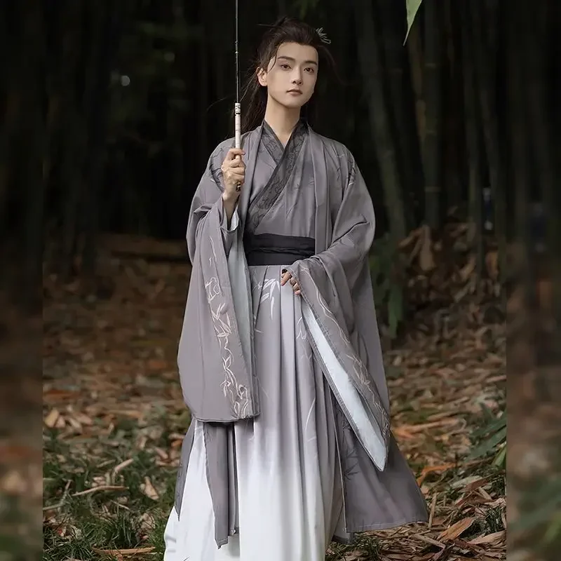 

Китайский Hanfu для мужчин и женщин, карнавальный костюм на Хэллоуин, древний традиционный принт, серые и кофейные комплекты Hanfu для пар, большие размеры XL