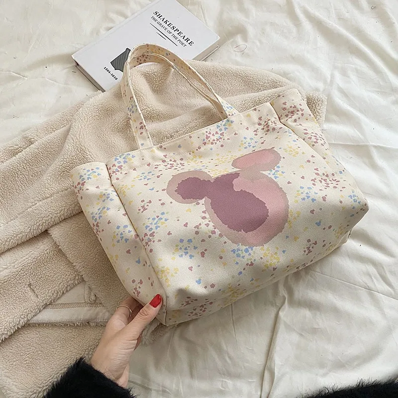 Disney New Women\'s Canvas Handbag Large Capacity Shoulder Bag Cute Armpit Mommy Niche Shopping Bag