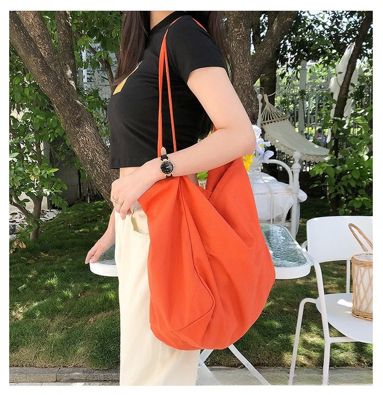 Ins Große Canvas-Tragetasche mit großem Fassungsvermögen, Einkaufstasche für den Arbeitsweg, Stofftasche, einfarbige Tragetasche im Lazy-Stil – Detail 7