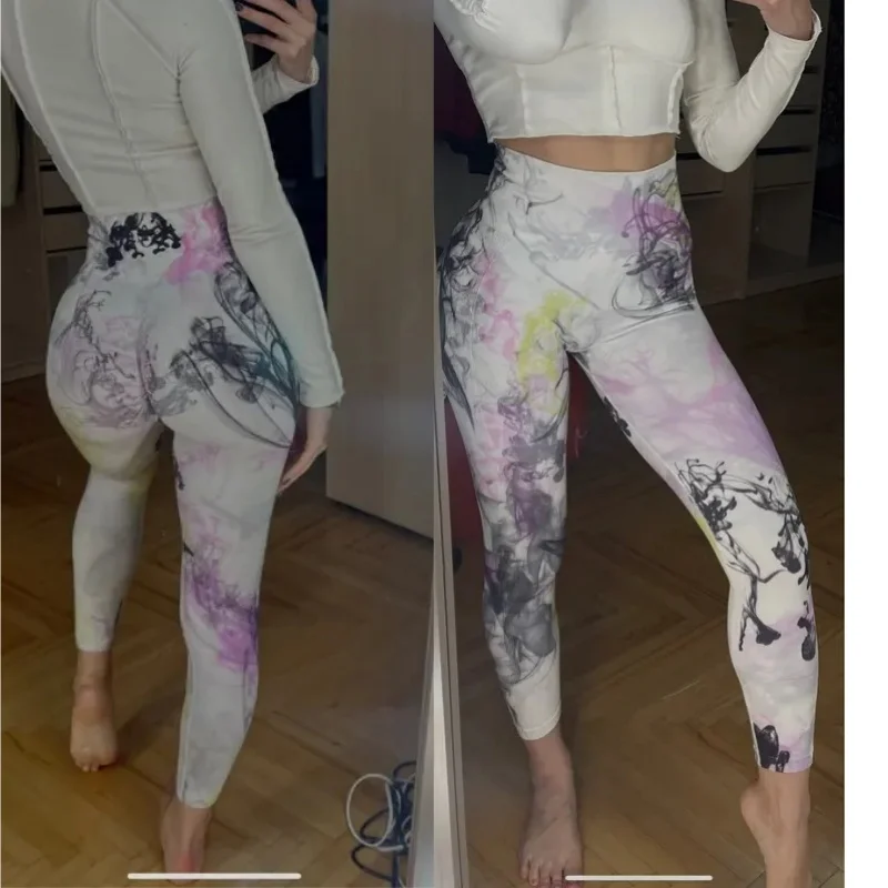 Leggings sin costuras con estampado de tinta 3d para Mujer, pantalones de Yoga con realce de glúteos, deportivos, Fitness, cintura alta, entrenamiento, novedad