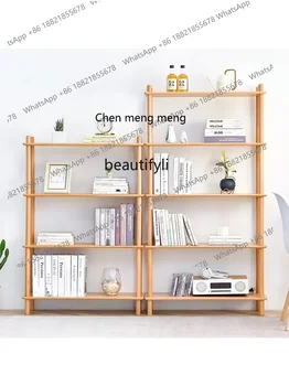 ss7304Wood Bookshelf Floor Multi-Layer Nordic Bedroom Storage Shelves Living Room Combination Flower Stand Layered Bulkhead Brac