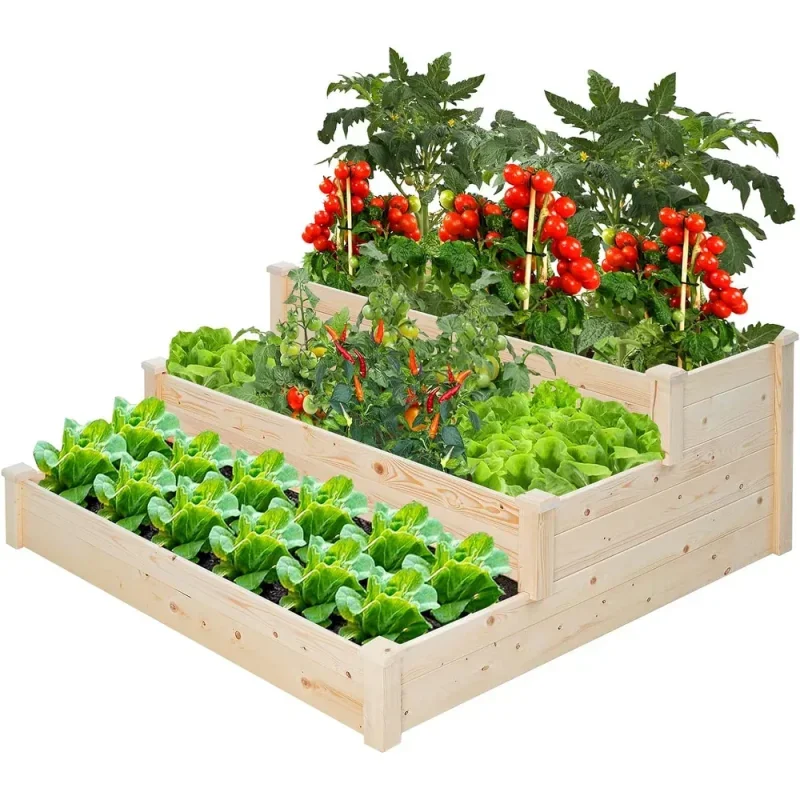 3 Tier Raised Garden Bed Wooden Planter Box Kit For Planting Flower Vegetable Fruit Outdoor In Patio Backyard Balcony Outside