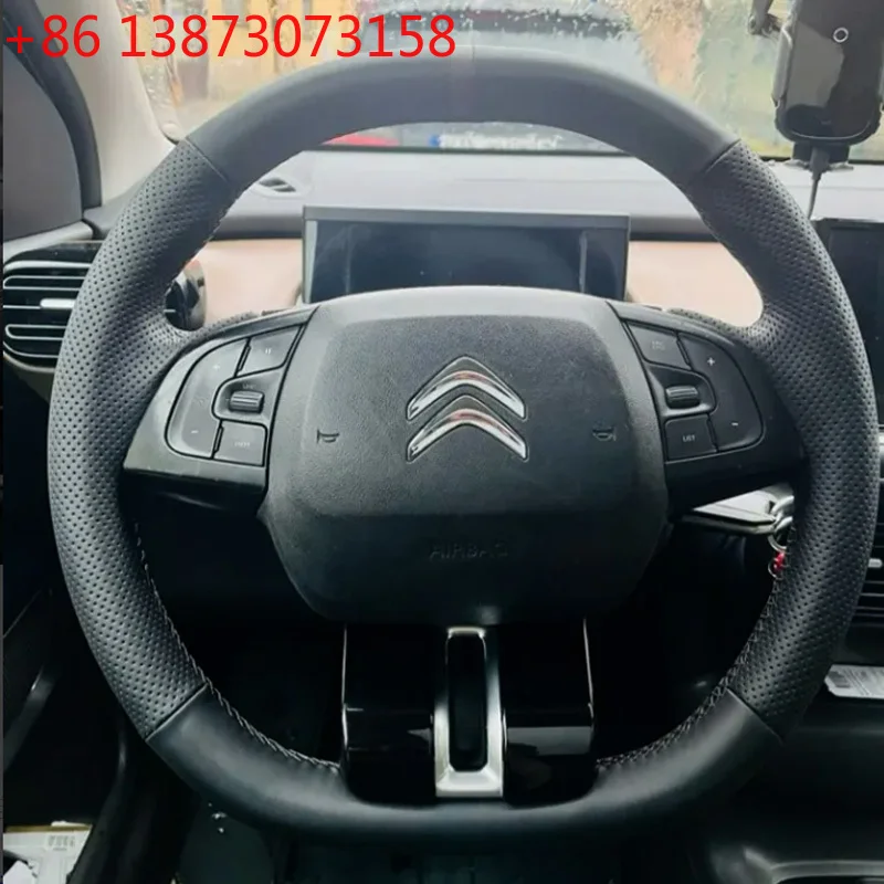 Car Steering Wrap for Citroen C4 Cactus 2013 2014 2015 2016 2017 Hand Stitched brown stripe black Leather Steering Wheel Cover