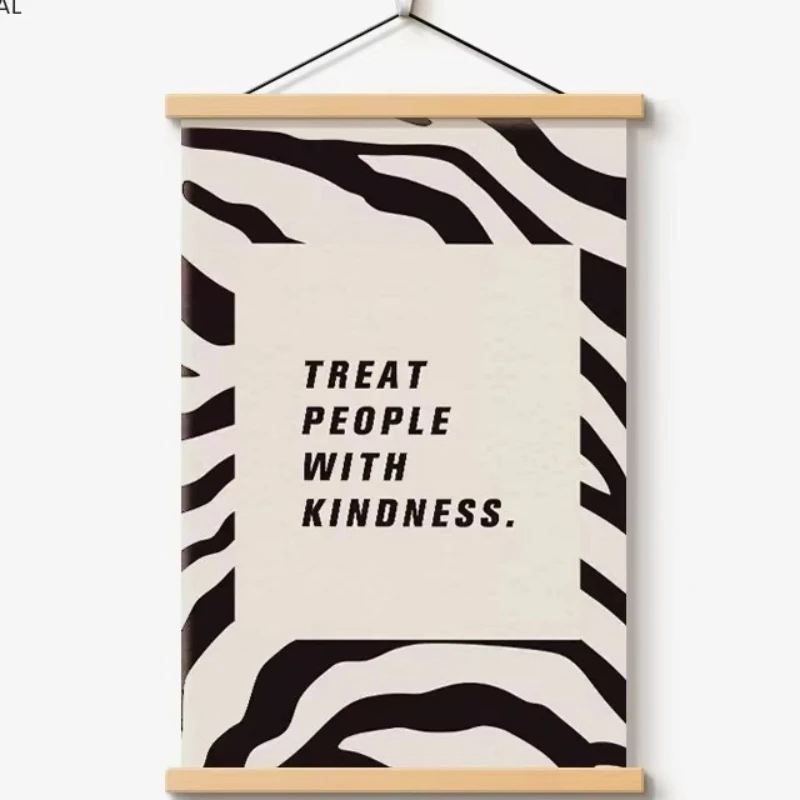 VIKAMA Orange Zebra Striped Tapestry Treat People Kindness Quote Wall Hanging Aesthetic Room Home Decor