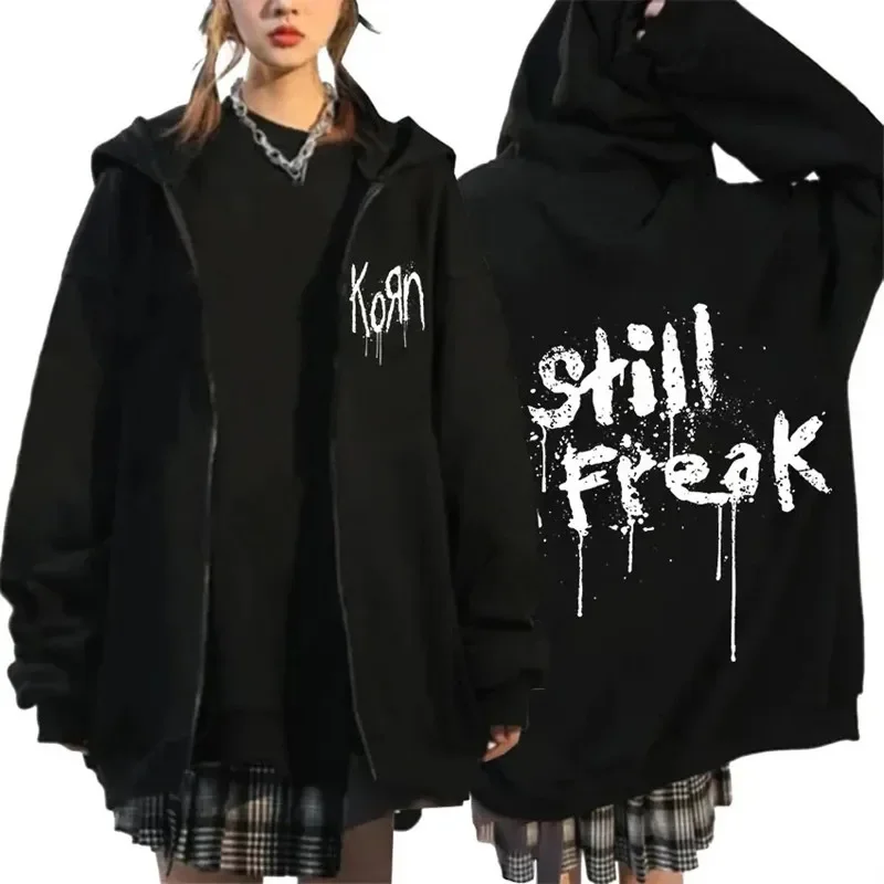 

Korn-Men's and women's hooded sweatshirt, zippered coat, gothic style, Metal, with music, concert, world tour, Punk, Retro