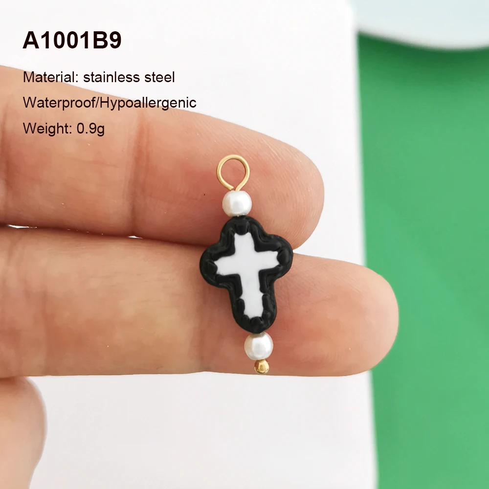 2 teile/los Edelstahl Glas Anhänger Charme Kreuz Weiß Gelb Halskette Gold Farbe Rosa Lila Blau Großhandel QMHJE