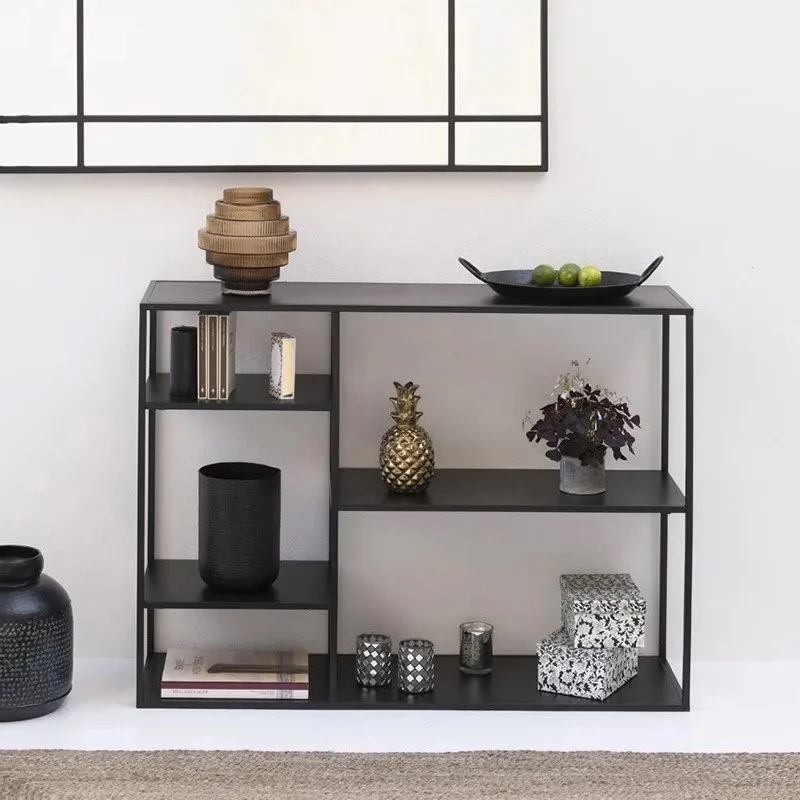 

Modern Simple Iron-Made Bookshelf for Bedroom Floor Decoration CD Rack Sofa Side Storage with Porch Setting