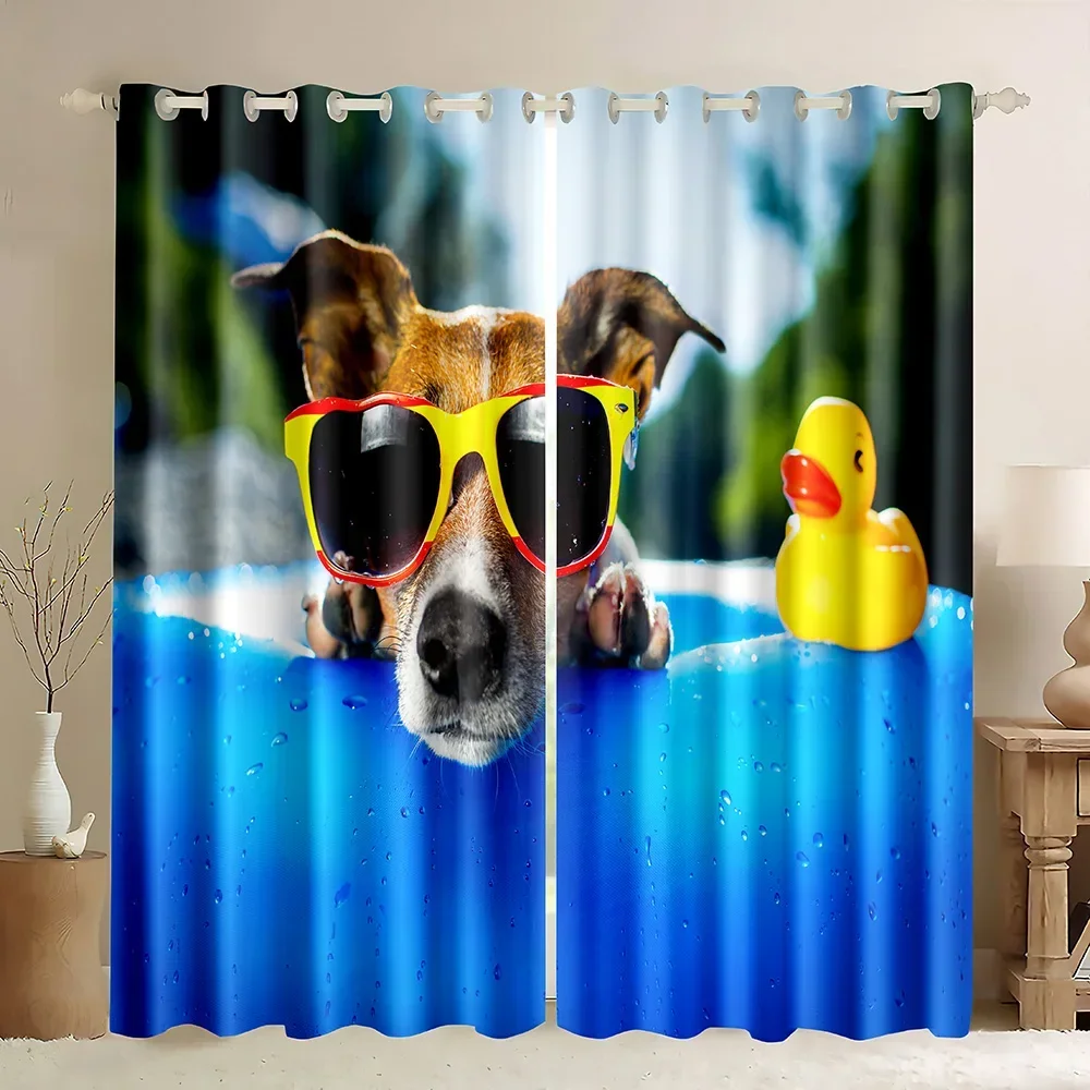 Cute Puppy Dog Window Drapes Curtains Girls Animal Pet Wildlife Pattern Design Window Blackout Curtains for Bedroom Living Room