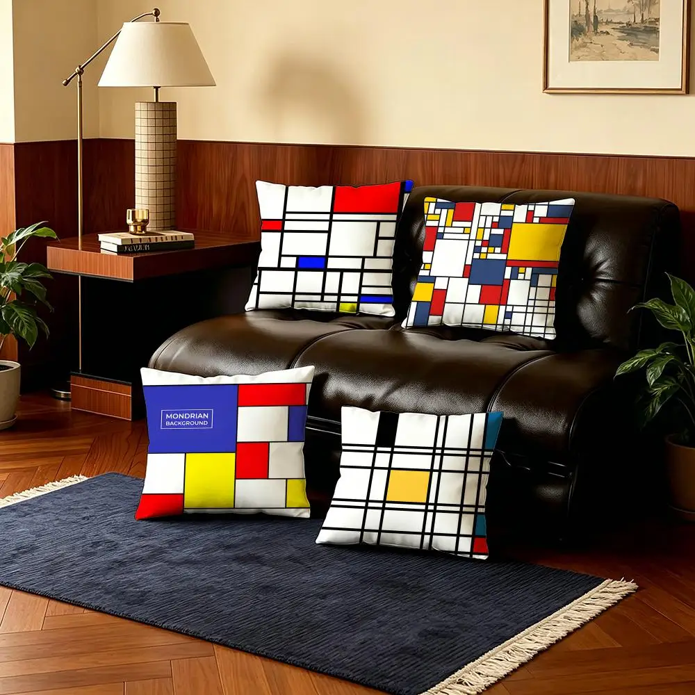 

Abstract P-Piet MondrianS Cushion Cover 4Pcs Ultra Soft Short Plush Pillow Covers 40x40 45x45 Boho for Sofa Bedroom