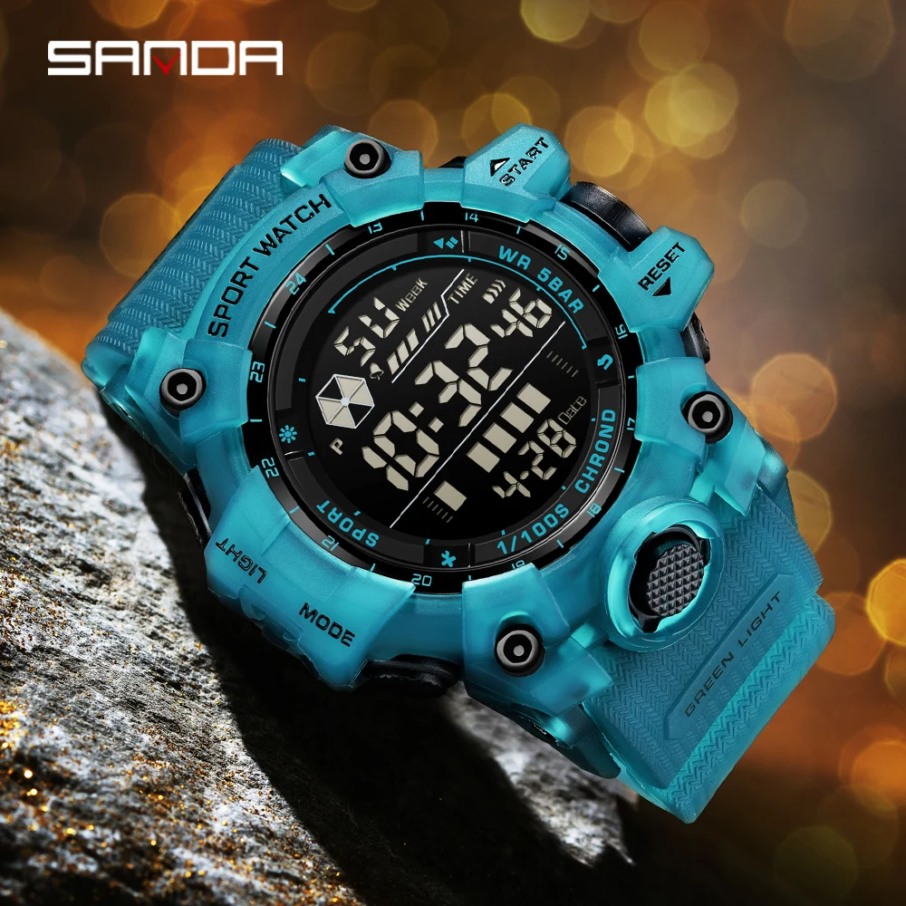 SANDA 6229 Fashion Men's Electronic Watch Multi functional Sports Waterproof Night Light Timer Luxury Men's Electronic Watch-1