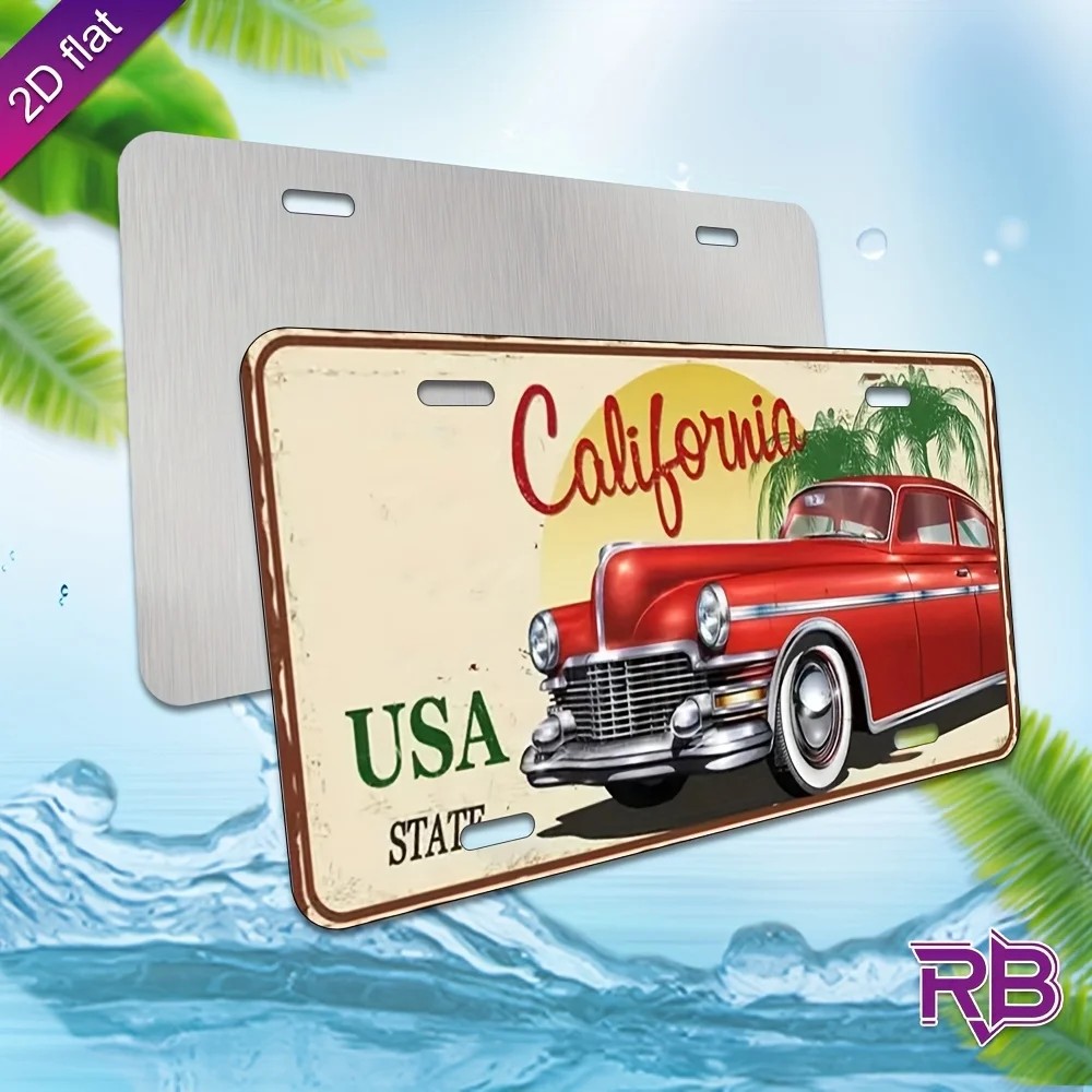 2D Flat, 1pc Aluminum Metal Sign with California USA License Plate Design - Vintage Car & Palm Tree Wall Art, UV Printed