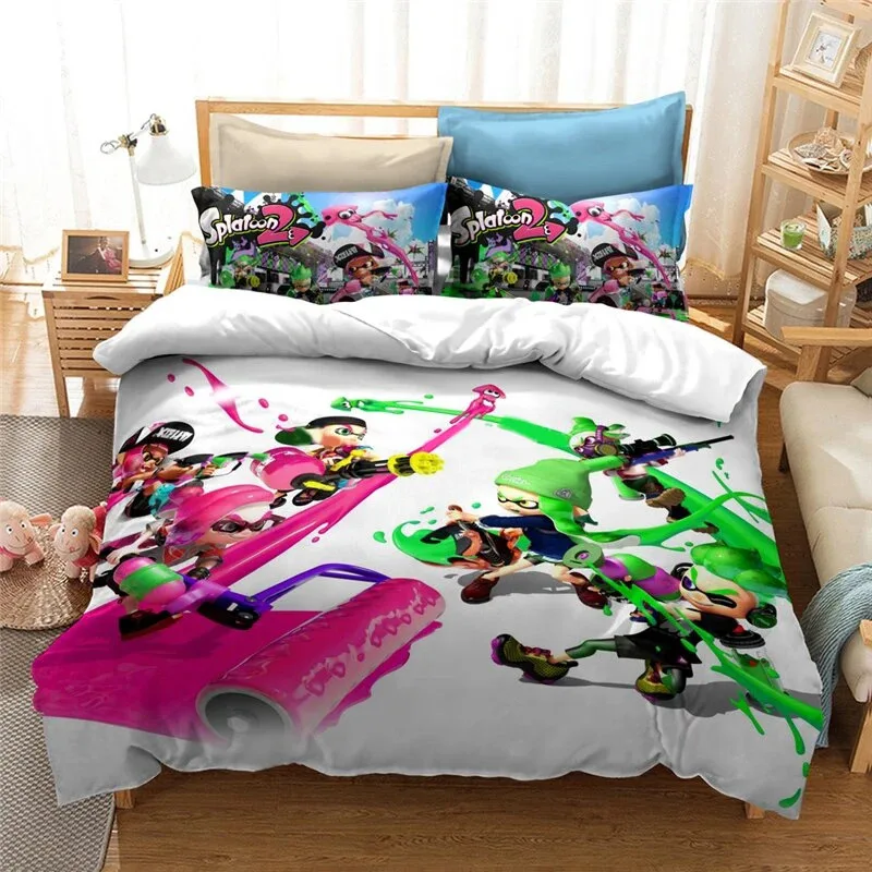 3PCS Single-sided Printed Bedding Set ,Comforter Splatoon Game Duvet Bedding Cover Pillows Comfortable Bedspreads Cotton Bedding