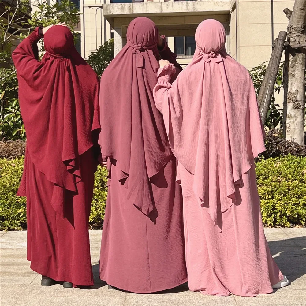 Écharpe Hijab à capuche pour femmes musulmanes, vêtements islamiques, vêtements de prière du Ramadan, Abaya de Dubaï, Turquie, 2 pièces, Eid Overhead tiens imar Abayas