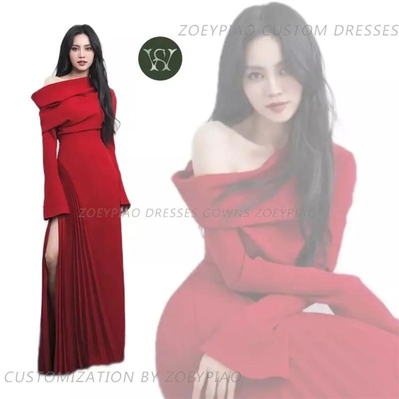 2024 Robe De Soiree gaun malam putri duyung merah gaun Lengan penuh belahan samping Matte Satin Vestidos untuk Fiesta De deria Y Noche