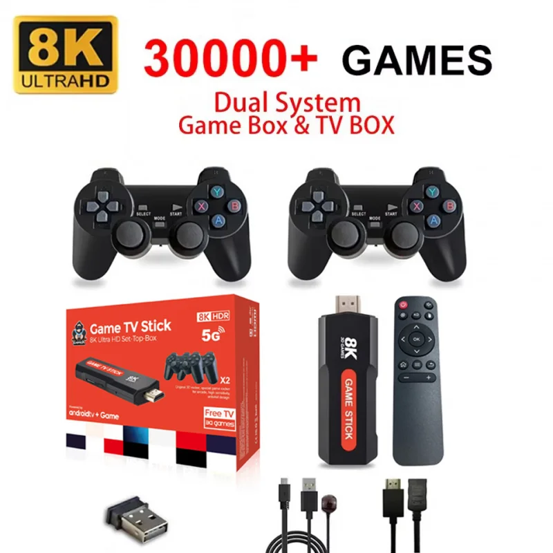 

X2 Game Stick Android 12 HD 8K 4G 5G Dual WiFi 10000 Game Console Wireless Controller G64 GBA FC Emulator For PK Q9 Kids Gifts