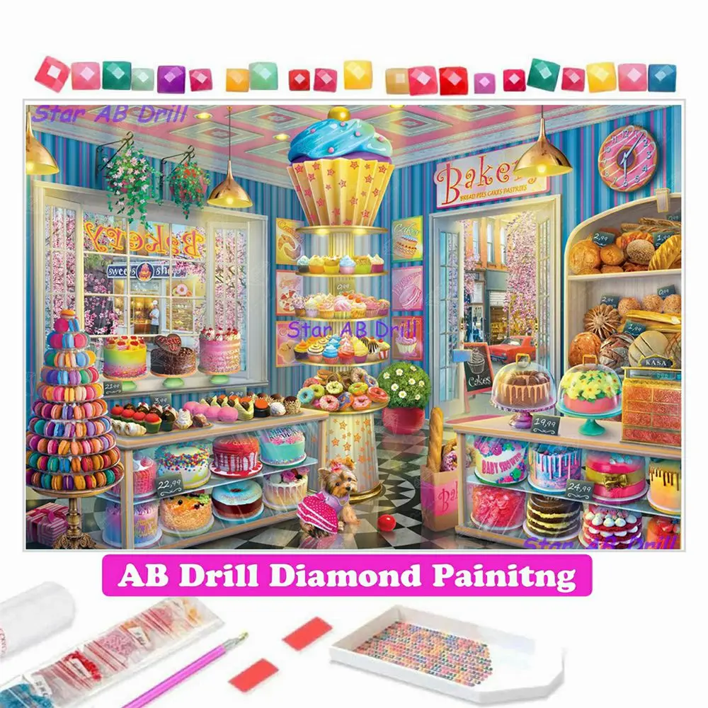 

Cupcake Bakery Diamond Painting Cookie Sweet Candy Home Decor Art 5D DIY Full AB Drill Cross Stitch Kits Mosaic Embroidery Gifts