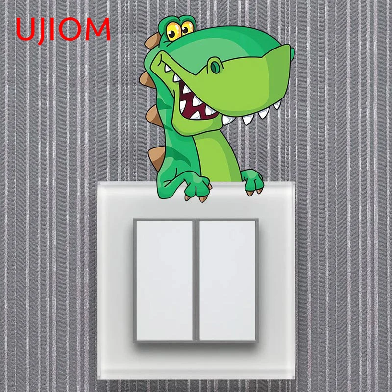 UJIOM 13cm Hurry Walking Dinosaur Wall Sticker Cartoon Occlusion Scratch Waterproof Decal Switch Bathroom Mural Art Decoration