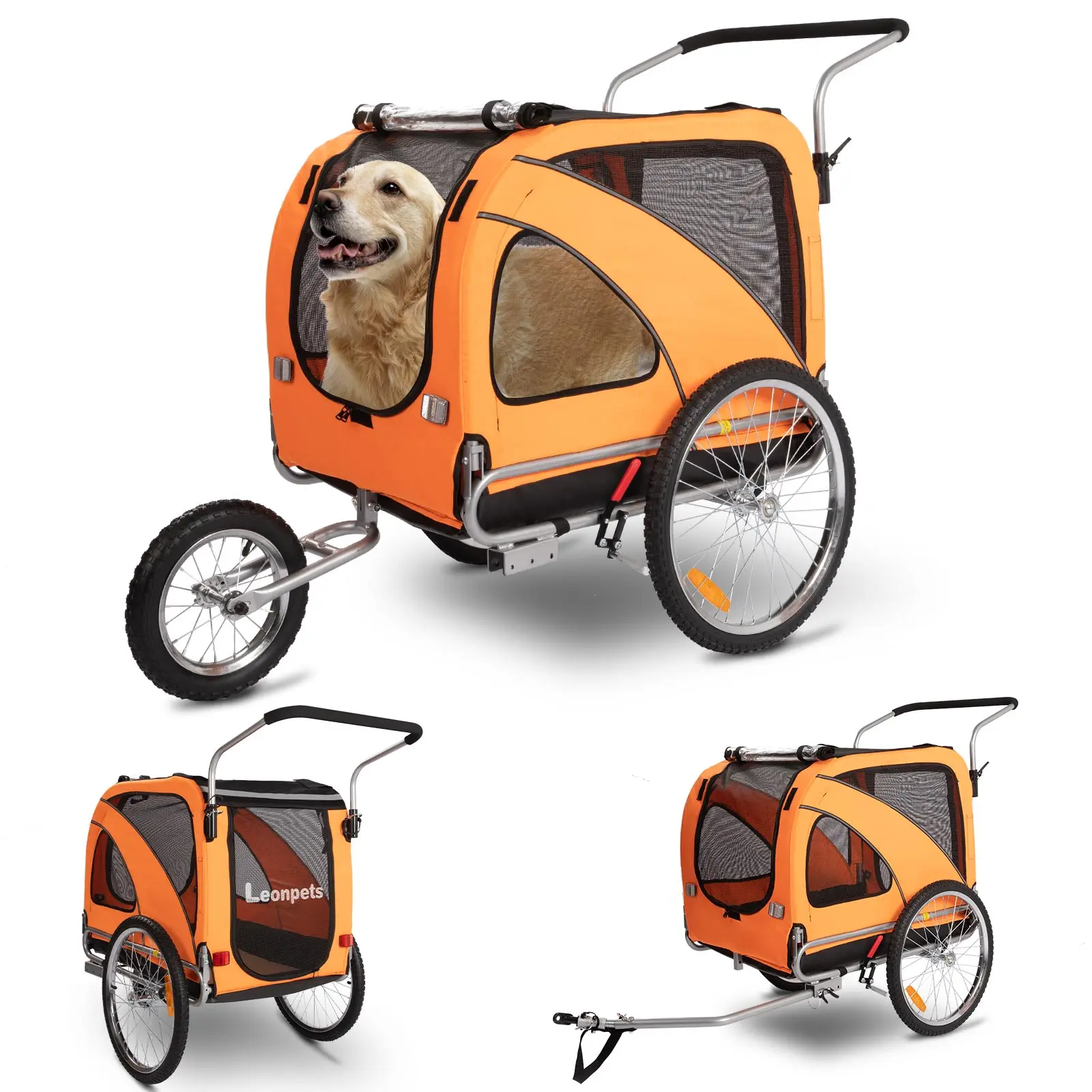 

3 in1 Large Pet Bike Trailer Bicycle Trailer Jogger for Pet Dog Carts with a 12 inch Jogger Wheel and a 6" Swivel Stroller Wheel