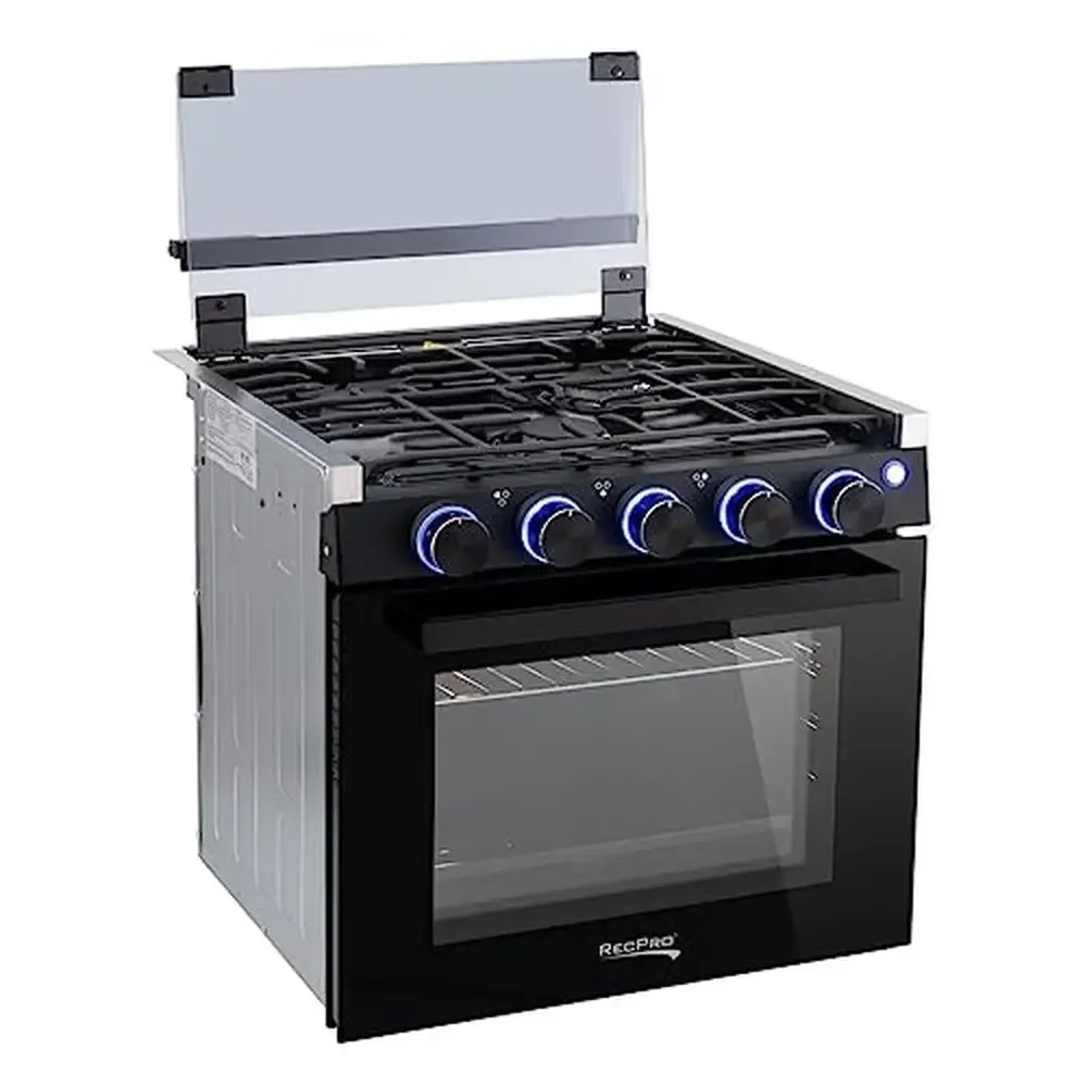 เตาแก๊ส 21" สูง 6500/8000 BTU Three Burner 7100 BTU เตาอบ 1.8 Cu. ความจุ Ft ตัวเลือก Vented Stainless Steel/Black RV