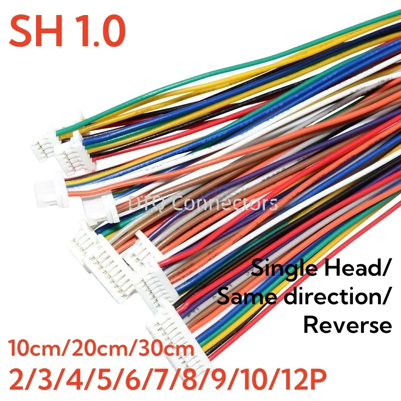 Conector de cabo de fio sh 1.0mm, conector diy sh1.0 jst 2/3/4/5/6/7/8/9/10/11/12pin linha eletrônica plugue terminal de conexão dupla 28awg com 10 peças